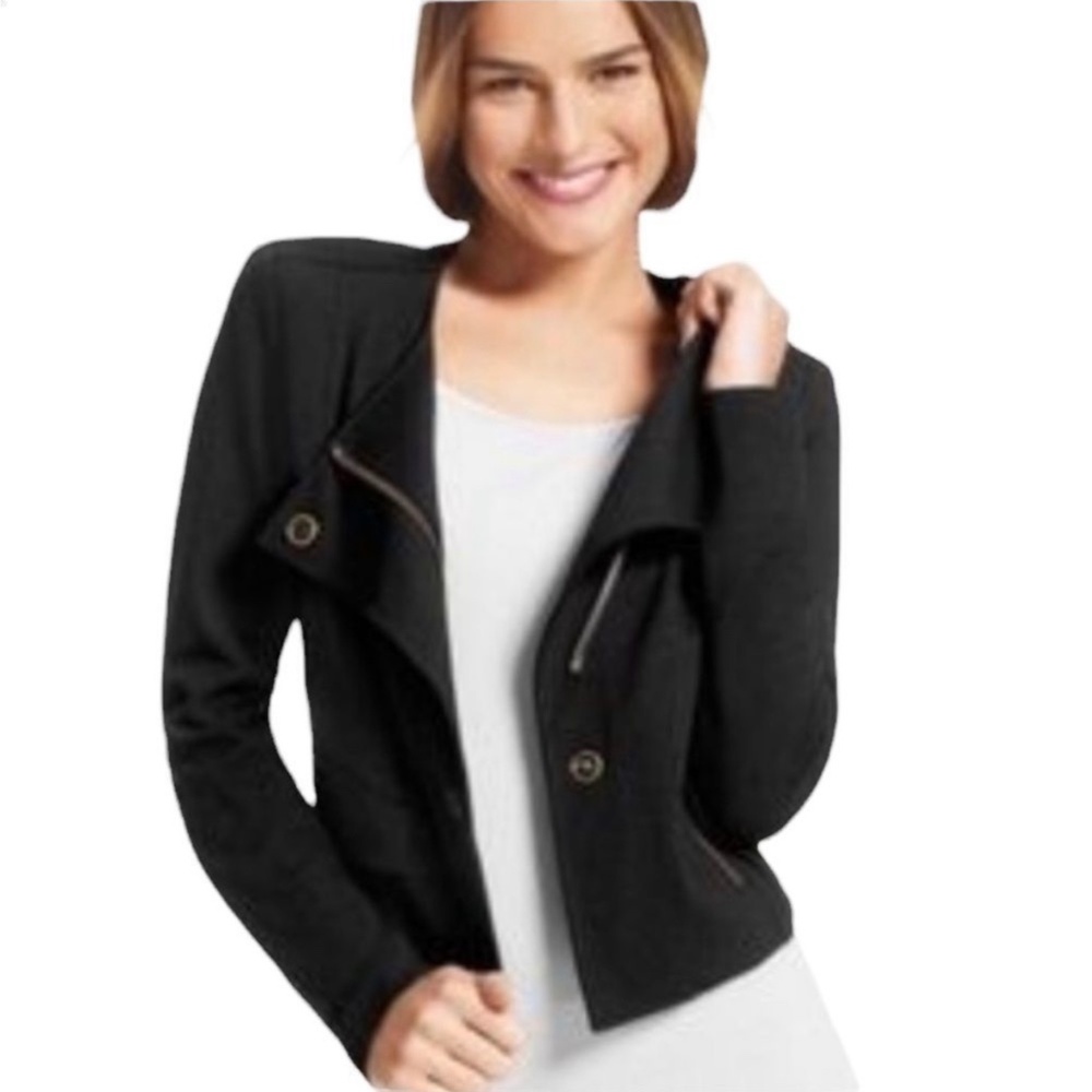 Cabi #615 black ponte knit moto zip jacket Small